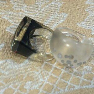 2 LUCITE Frosty Rhinestone/Black Stripe Chunky RINGS